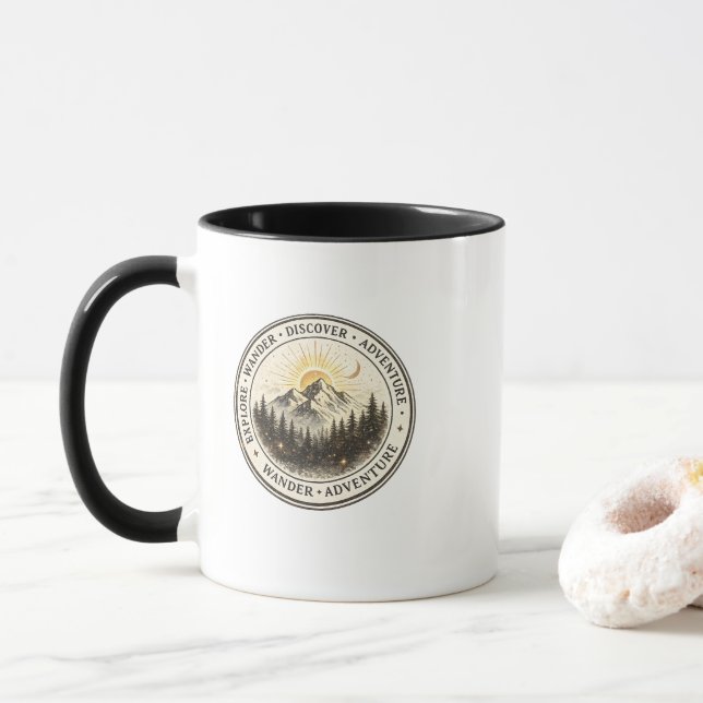 Explore Wander Discover Mountain Adventure  Mug (With Donut)