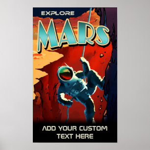 Explorer Mars - Affiche de voyage rétro personnali