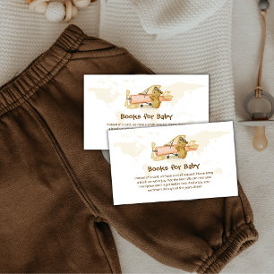 Explorer World Map Airplane Books For Baby Shower  Enclosure Card