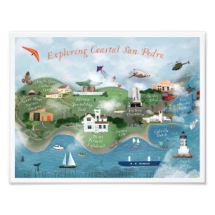 Exploring Coastal San Pedro Illustration 8.5x11 Photo Print