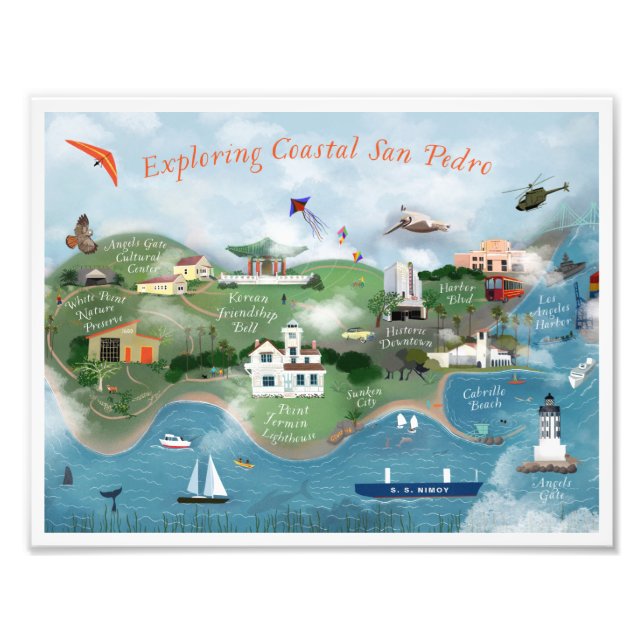 Exploring Coastal San Pedro Illustration 8.5x11 Photo Print (Front)