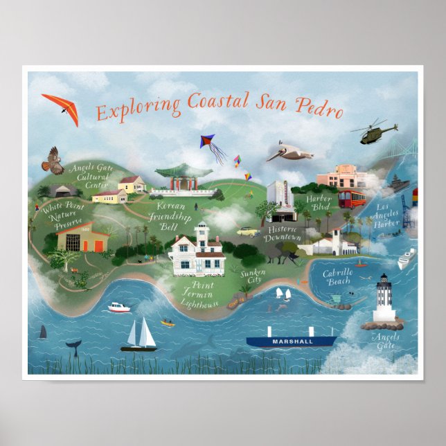 Exploring Coastal San Pedro Illustration Poster (Front)