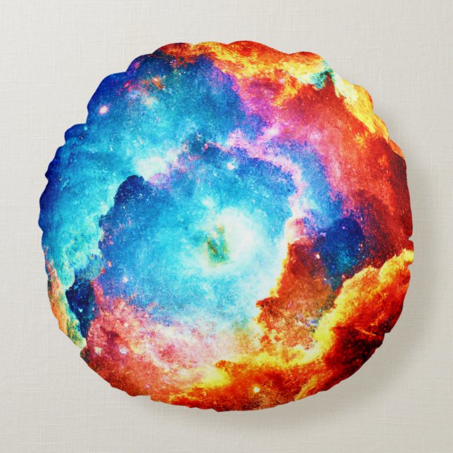 Exploring Colourful Nebula Art Round Pillow (Front)
