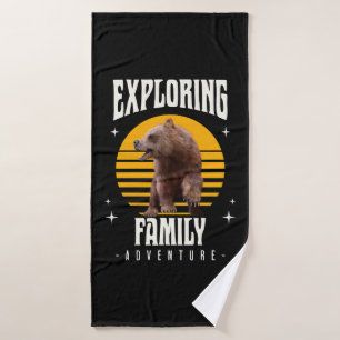 Exploring Family Bear Vintage Vacation Adventure Bath Towel