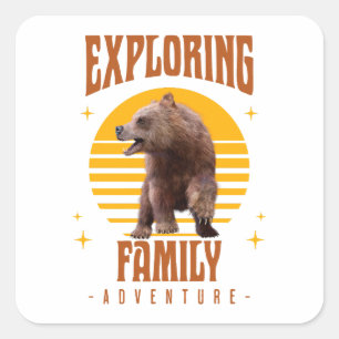 Exploring Family Bear Vintage Vacation Adventure Square Sticker