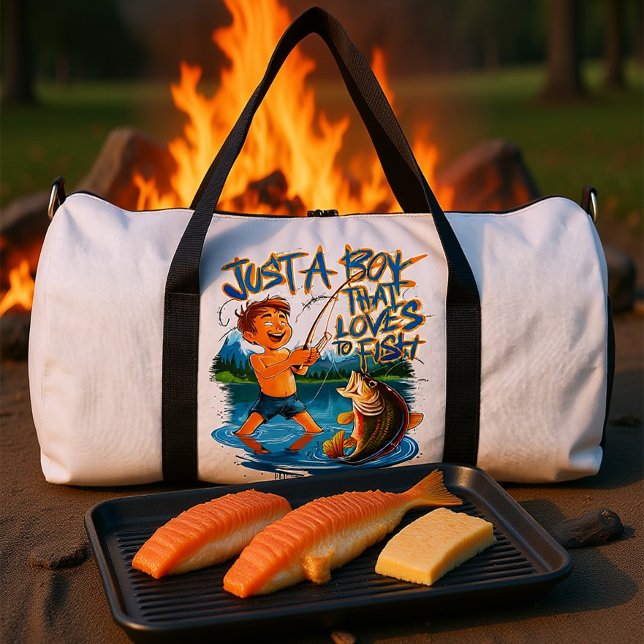 Exploring Nature: Boy Fishing With a Big Catch Duffle Bag (Creator Uploaded)