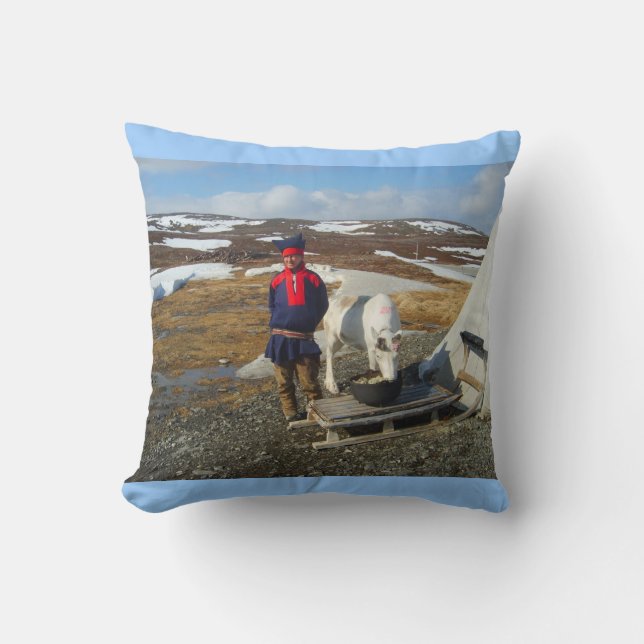 Exploring Norway, Sami settlement Lapland Throw Pillow (Front)