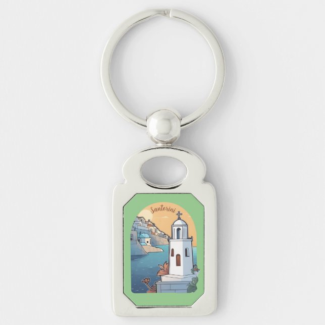 Exploring Santorini, Greece Keychain (Front)