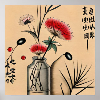 Exploring the Language of Japanese Flower Painting Poster