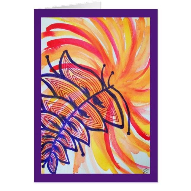 Explosion in orange and yellow and purple feather (Front)