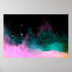 Explosion of colored powder isolated on black back poster