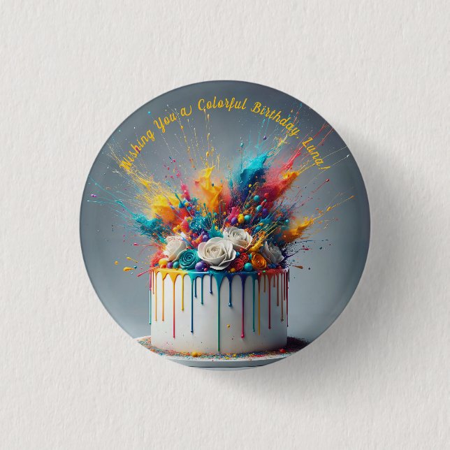 Explosion of Joy – Happy Birthday Cake 1 Inch Round Button (Front)