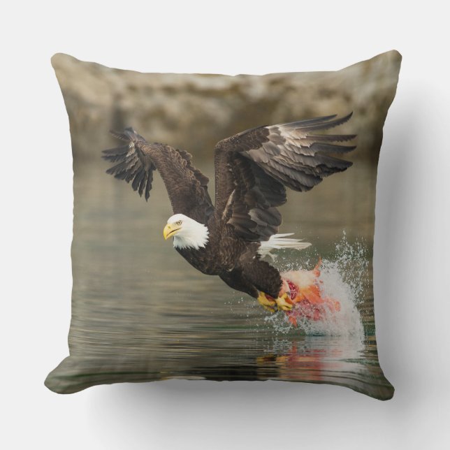 Explosive Bald Eagle Throw Pillow (Front)