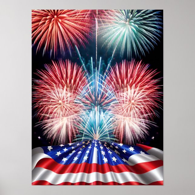 "Explosive Patriotic Fireworks: Celebrate with a B Poster (Front)