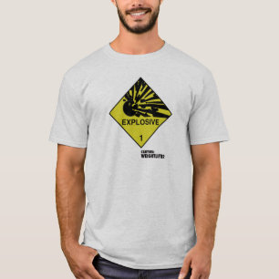 Explosive symbol. Caption: Caution: Weightlifter T-Shirt