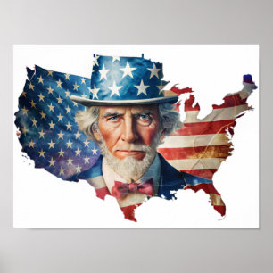 Exposer of American Flag and USA Map Poster
