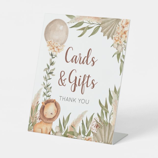 Expositor En L Lion Boho pampas Grass cards & gift Pedestal Sign (Front)