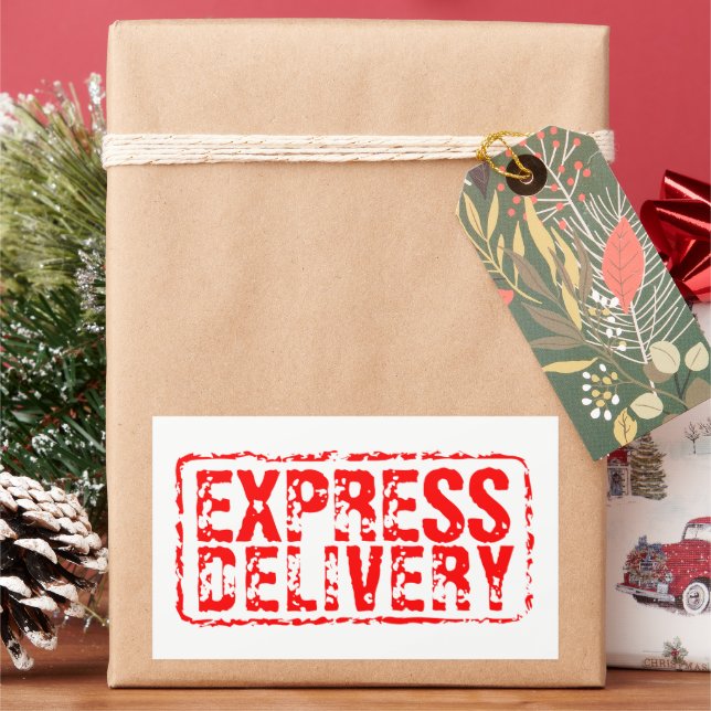 Express Delivery vintage red rubber stamp stickers (Holiday)