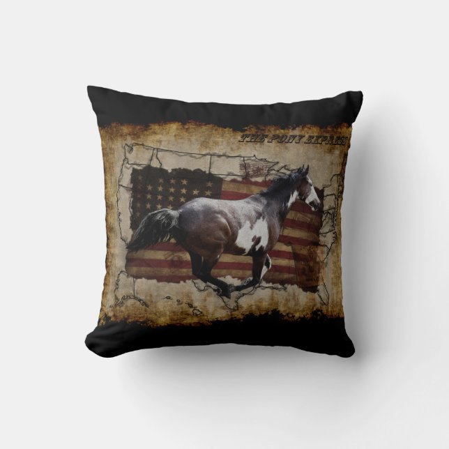 Express Pony Pinto Horse Throw Pillow (Front)