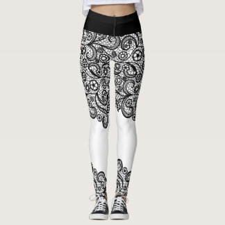 Express Yourself Black & White Lacy Bridal Dress Leggings