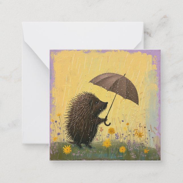 Express Yourself in the Rain: Minimalist Porcupine Card (Front)