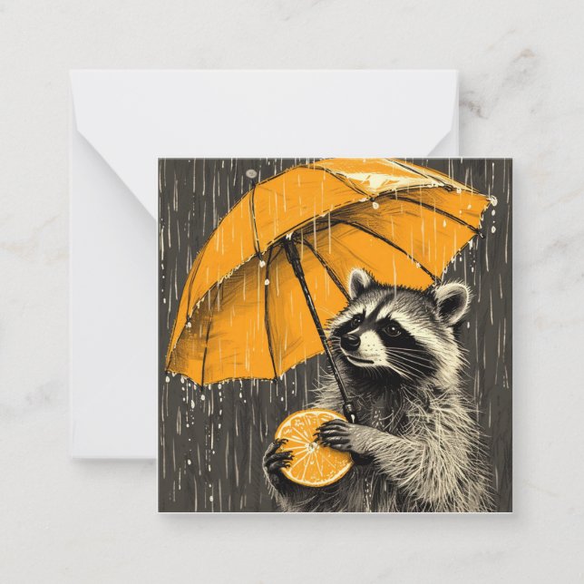 Express Yourself in the Rain: Minimalist Raccoon Card (Front)