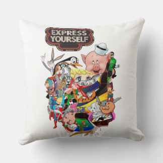 Express Yourself Retro Cartoon Collage Decorative Throw Pillow