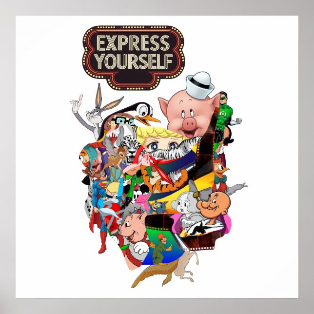 Express Yourself Retro Cartoon Collage Wall Art Po (Front)