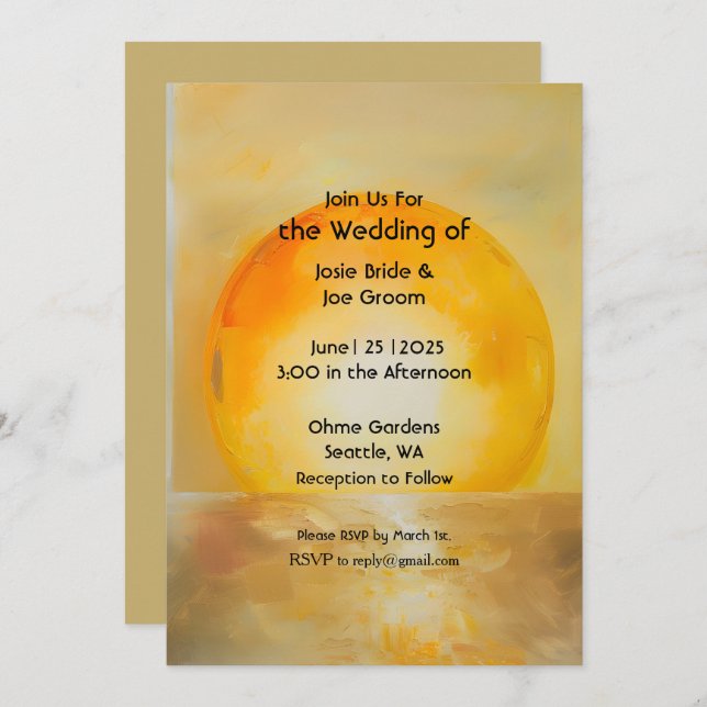 Expressionalist golden sunrise wedding invitation (Front/Back)