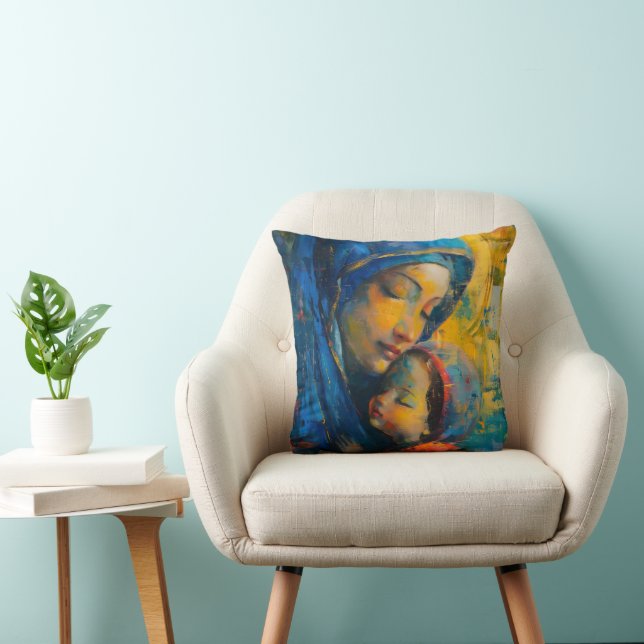 Expressionism Mary and Jesus Throw Pillow (Chair)