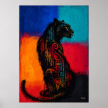 Expressionist Black Panther in Color Fields Poster
