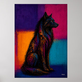 Expressionist Black Wolf in Color Fields Poster
