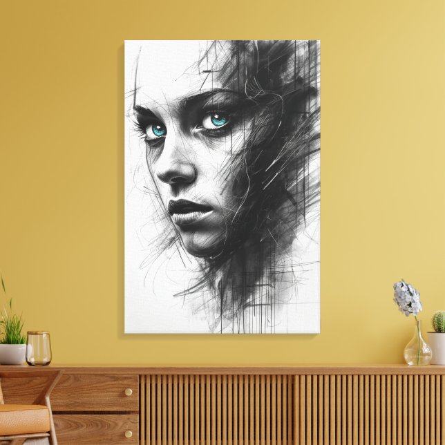 Expressionist Charcoal Portrait Canvas Print (Insitu(LivingRoom))