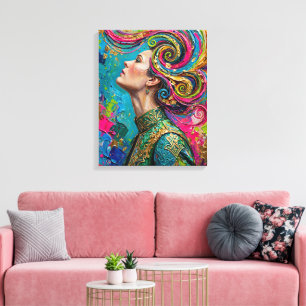 Expressionist Colorful Queen Profile Canvas Print