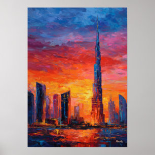 Expressionist Dubai Skyline Vibrant Modern City Poster