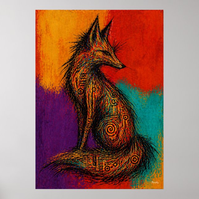 Expressionist Fox in Color Fields Wall Art Poster (Front)