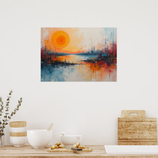 Expressionist Harbor Sunset Cityscape Poster