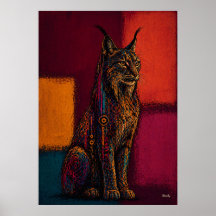 Expressionist Lynx in Color Fields Abstract Poster