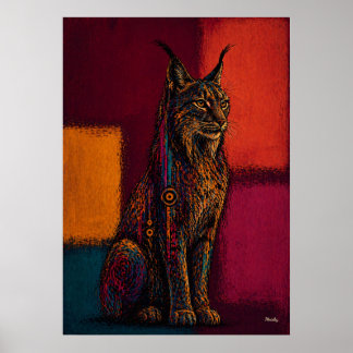 Expressionist Lynx in Color Fields Abstract Poster