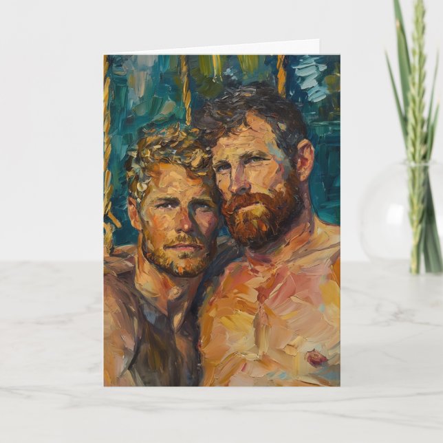 Expressionist Oil Beard Embrace Card (Front)