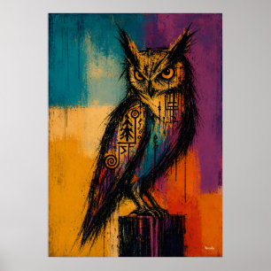 Expressionist Owl in Colour Fields Abstract Poster