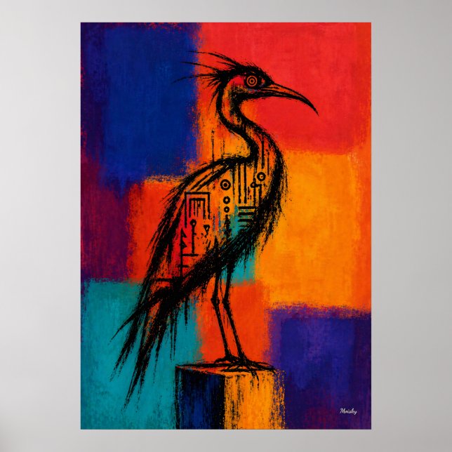 Expressionist Wading Bird Color Fields Abstract Poster (Front)