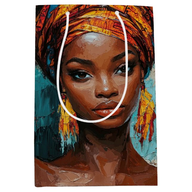 Expressive African-Inspired Portrait Medium Gift Bag (Front)