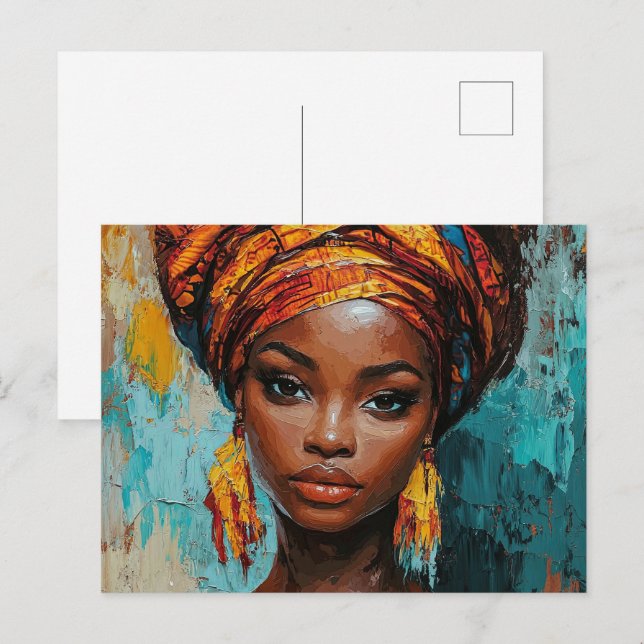 Expressive African-Inspired Portrait Postcard (Front/Back)