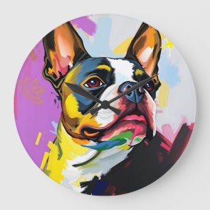 Expressive Boston Terrier Abstract Large Clock
