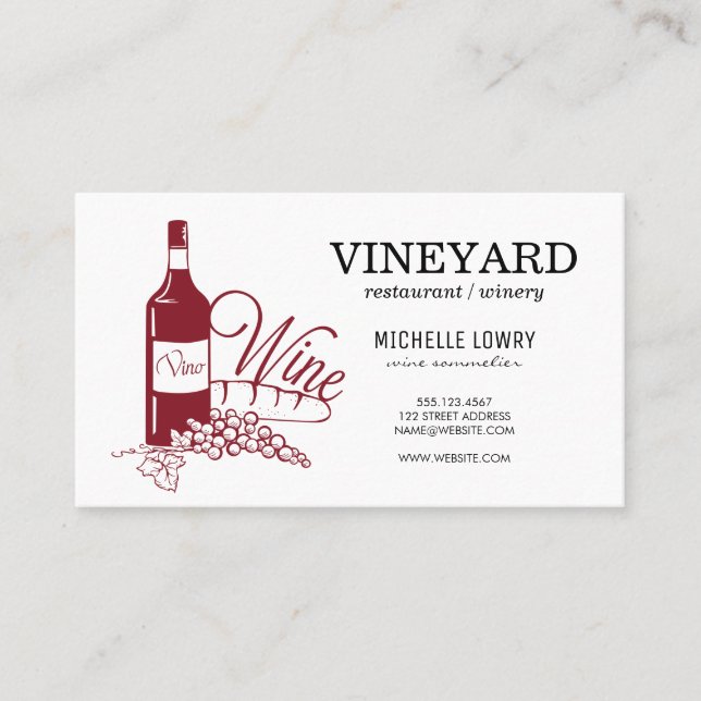 Expressive Brushed Texture Vino Wine Business Card (Front)