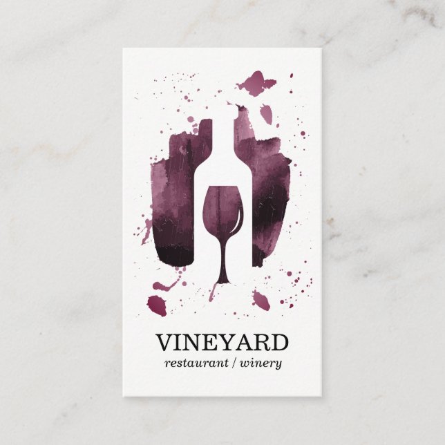 Expressive Brushed Texture / Wine Bottle and Glass Business Card (Front)