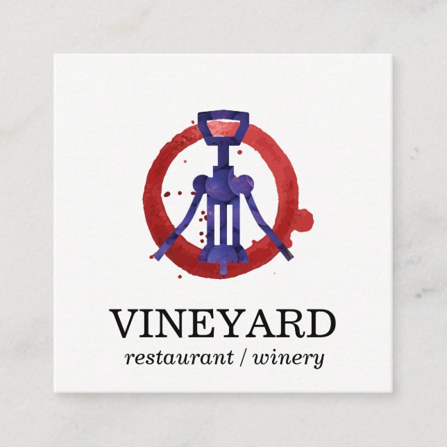 Expressive Brushed Texture / Wine Opener Square Business Card (Front)