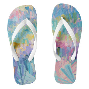 Expressive Colourful Foliage Flip Flops