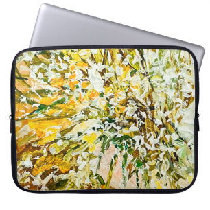 Expressive embossed paint on canvas, created using laptop sleeve
